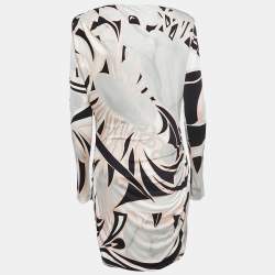 Pre Owned Emilio Pucci Multicolor Printed Jersey Long Sleeve Draped Dress L