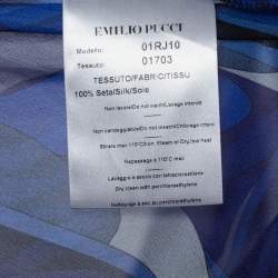 Pre Owned Emilio Pucci Blue Printed Silk Sheer Neck Tie Detail Full Sleeve Top S