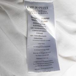 Pre Owned Emilio Pucci White Cotton Knit Contrast Ruffle Sleeve T-Shirt S