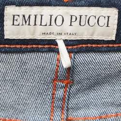 Pre Owned Emilio Pucci Blue Denim Fringed Jeans M Waist 30"