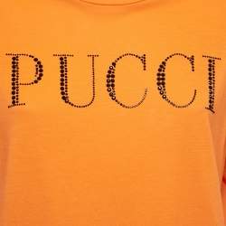Emilio Pucci Orange Cotton Crystal Embellished Logo T-Shirt S