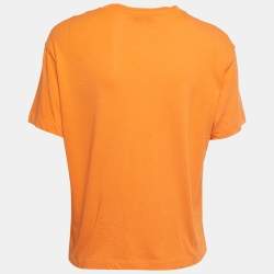 Emilio Pucci Orange Cotton Crystal Embellished Logo T-Shirt S