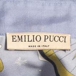 Pre Owned Emilio Pucci Light Blue Esperidi Print Silk Pant Shirt Set M