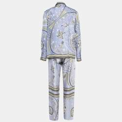 Pre Owned Emilio Pucci Light Blue Esperidi Print Silk Pant Shirt Set M