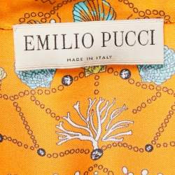 Emilio Pucci Orange Conchiglie Print Silk Pant Shirt Set M