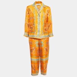 Emilio Pucci Orange Conchiglie Print Silk Pant Shirt Set M