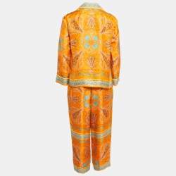 Emilio Pucci Orange Conchiglie Print Silk Pant Shirt Set M