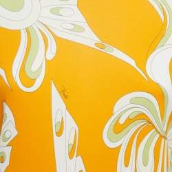 Pre Owned Emilio Pucci Orange Printed Jersey High Neck Mini Dress L