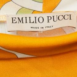 Pre Owned Emilio Pucci Orange Printed Jersey High Neck Mini Dress L