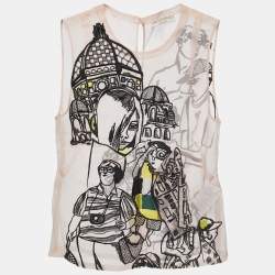 Emilio Pucci Beige Sheer Silk Embroidered Sleeveless Top S