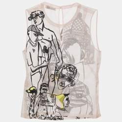 Emilio Pucci Beige Sheer Silk Embroidered Sleeveless Top S