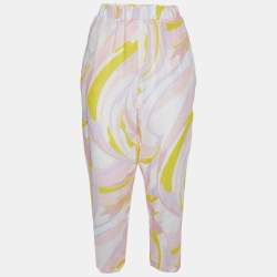 Pre Owned Emilio Pucci Pink Printed Cotton Straight Leg Pants M