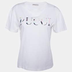 Pre Owned Emilio Pucci White logo Embossed Cotton Knit T-Shirt M
