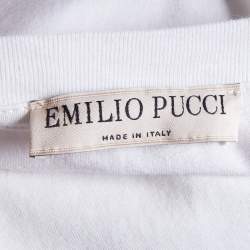 Pre Owned Emilio Pucci White logo Embossed Cotton Knit T-Shirt M