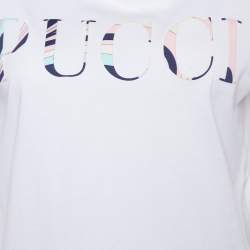 Pre Owned Emilio Pucci White logo Embossed Cotton Knit T-Shirt M
