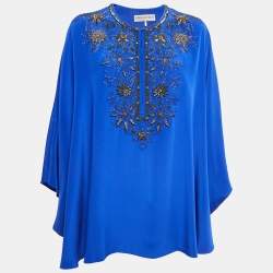 Emilio Pucci Blue Silk Embellished Tunic Top One Size 