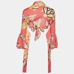 Emilio Pucci Firenze Pink Printed Cotton Wrap Crop Top M