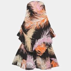 Pre Owned Emilio Pucci Black Printed Silk Sleeveless Ruffled Top S