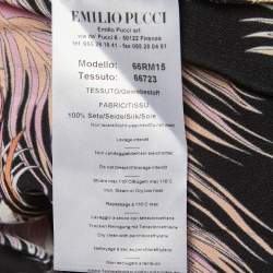 Pre Owned Emilio Pucci Black Printed Silk Sleeveless Ruffled Top S