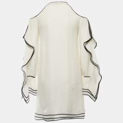Pre Owned Emilio Pucci Off-White Silk Ruffled Cold Shoulder Mini Dress S