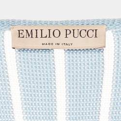 Pre Owned Emilio Pucci Blue Wool Knit & Printed Applique Fringed Detail Mini Dress XL