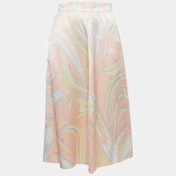 Emilio Pucci Beige Printed Satin Midi Skirt S