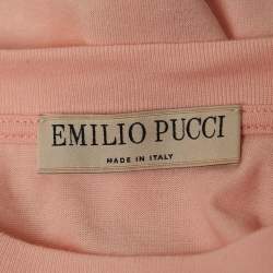 Pre Owned Emilio Pucci Light Pink Abstract Print Silk & Cotton Short Sleeve T-Shirt XS
