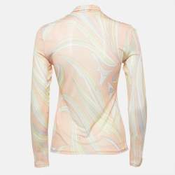 Pre Owned Emilio Pucci Light Pink Abstract Print Jersey High Neck Long Sleeve Top S
