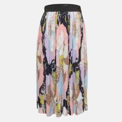 Emilio Pucci Multicolor Floral Print Crepe Pleated Midi Skirt S