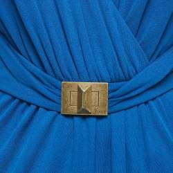 Pre Owned Emilio Pucci Blue Jersey Buckle Detail Draped Sleeveless Midi Dress S