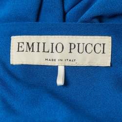 Pre Owned Emilio Pucci Blue Jersey Buckle Detail Draped Sleeveless Midi Dress S