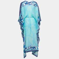 Emilio Pucci Blue/Multicolor Printed Cotton & Silk Kaftan L