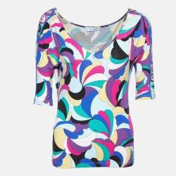Emilio Pucci Multicolor Printed Knit V-Neck T-Shirt L