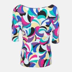 Emilio Pucci Multicolor Printed Knit V-Neck T-Shirt L