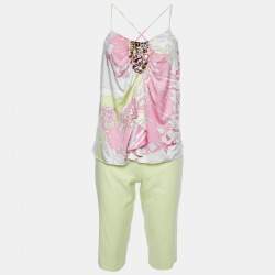 Emilio Pucci Multicolor Printed Jersey Camisole & Green Cotton & Linen Capri Pants L