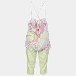 Emilio Pucci Multicolor Printed Jersey Camisole & Green Cotton & Linen Capri Pants L