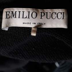 Emilio Pucci Black Cotton Knit Printed Hem Zip Front Hooded Jacket L