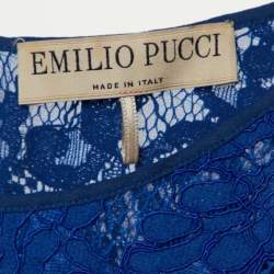 Pre Owned Emilio Pucci Blue Lace & Black Crepe Top M