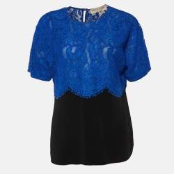Pre Owned Emilio Pucci Blue Lace & Black Crepe Top M