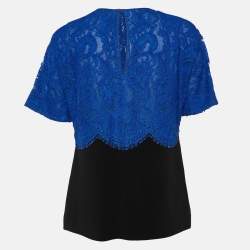 Pre Owned Emilio Pucci Blue Lace & Black Crepe Top M