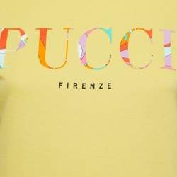 Pre Owned Emilio Pucci Yellow Logo Patch Cotton Short Sleeve T-Shirt S