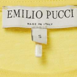Pre Owned Emilio Pucci Yellow Logo Patch Cotton Short Sleeve T-Shirt S