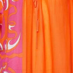 Pre Owned Emilio Pucci Orange Printed Cotton & Silk Kaftan Dress (One Size)