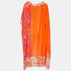Pre Owned Emilio Pucci Orange Printed Cotton & Silk Kaftan Dress (One Size)