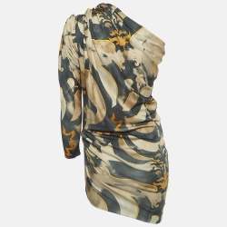 Emilio Pucci Beige Printed Jersey One Shoulder Draped Mini Dress S