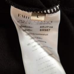 Pre Owned Emilio Pucci Black Embellished Logo Print Cotton Half Sleeve T-Shirt L