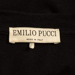 Pre Owned Emilio Pucci Black Embellished Logo Print Cotton Half Sleeve T-Shirt L