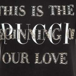 Pre Owned Emilio Pucci Black Embellished Logo Print Cotton Half Sleeve T-Shirt L