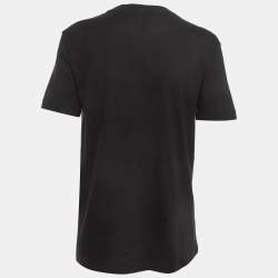 Pre Owned Emilio Pucci Black Embellished Logo Print Cotton Half Sleeve T-Shirt L