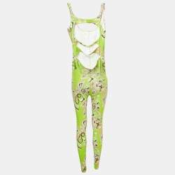 Emilio Pucci Green Print Jersey Cut-out Sleeveless Jumpsuit XS